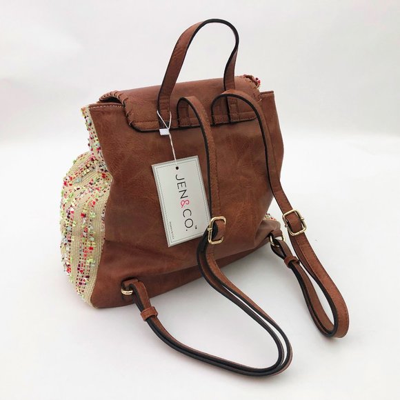 Jen & Co. Saffron Back Pack 12x12x6 in. Vegan Leather with Multicolor Pattern - Picture 2 of 9